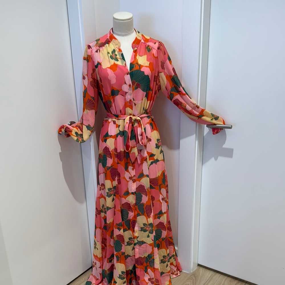 Taylor Dresses Pink and Orange Long Sleeve Sundress